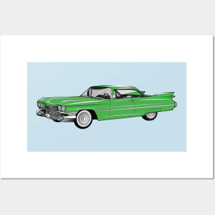 Classic car 1959 cartoon illustration Posters and Art